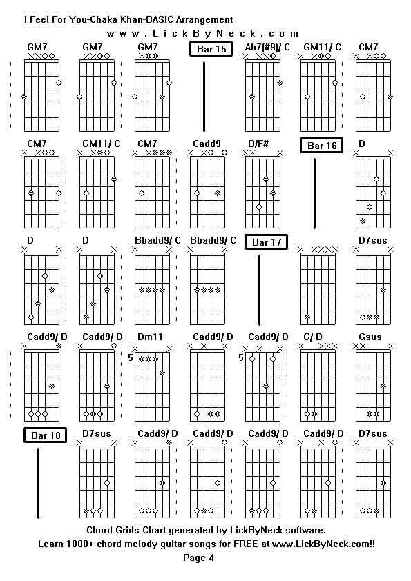 Chord Grids Chart of chord melody fingerstyle guitar song-I Feel For You-Chaka Khan-BASIC Arrangement,generated by LickByNeck software.